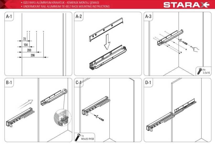 Starax S-6728-W Gizli Raylı Alüminyum Kravatlık Sol Beyaz