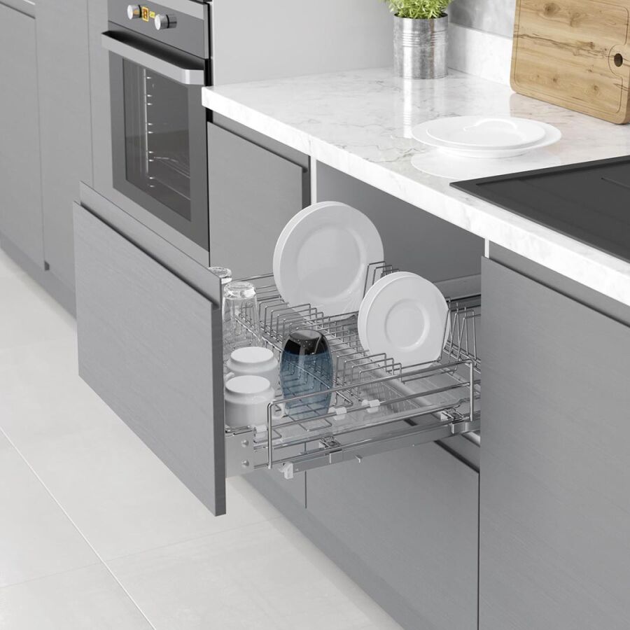 Starax S-2034-C Kapağa Monte Çift Açılım Gizli Raylı Tepsili Tabaklık - Bardaklık