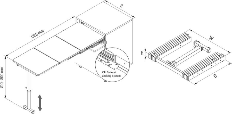 Starax S-2148-A Ayaklı Katlanır Masa Mekanizması 90cm Antrasit