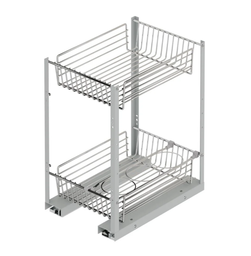 Starax S-2171 Lux Tezgah Altı 2 Sepet Şişelikli Ünite 35 cm Krom