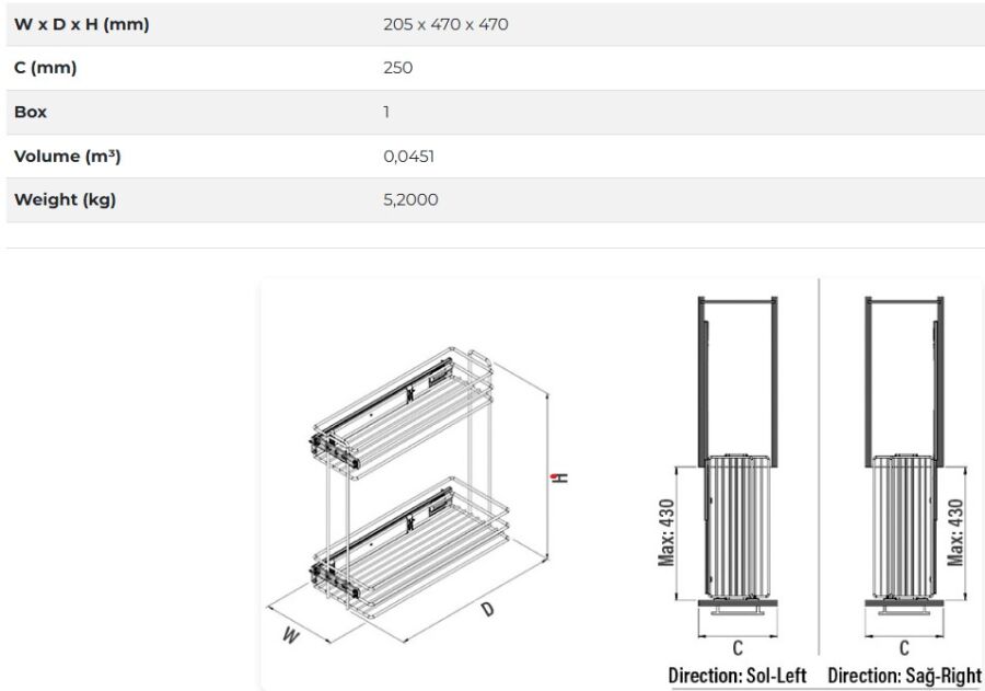 Starax S-2214- Yandan Raylı Deterjanlık 22cm Antrasit