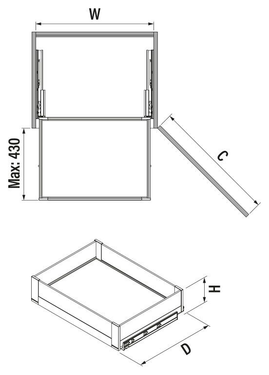 Starax S-2332-P-A Bağımsız Çift Açılım Gizli Raylı Çekmece 40 cm (Fr.) Premium - Antrasit