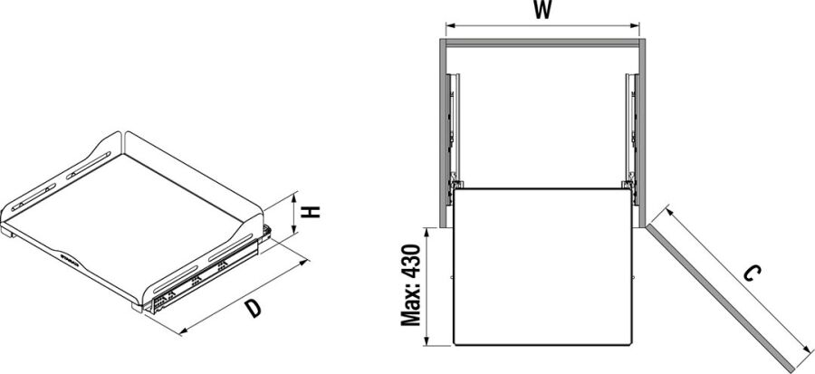 Starax S-2334-UB-A Bağımsız Çift Açılım Gizli Raylı Çekmece 50 cm (Fr.) Unique Box - Antrasit
