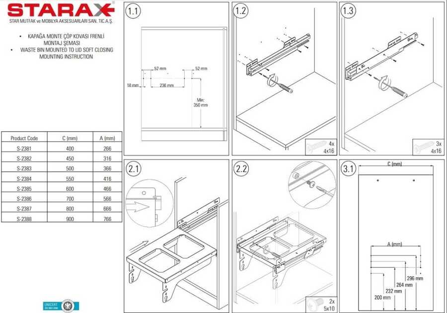 Starax S-2383-G Kapağa Monte Çöp Kovası 50 cm fr Gri