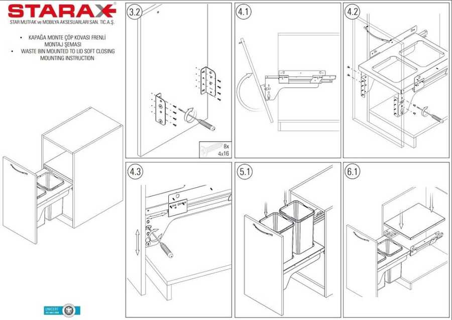 Starax S-2383-G Kapağa Monte Çöp Kovası 50 cm fr Gri