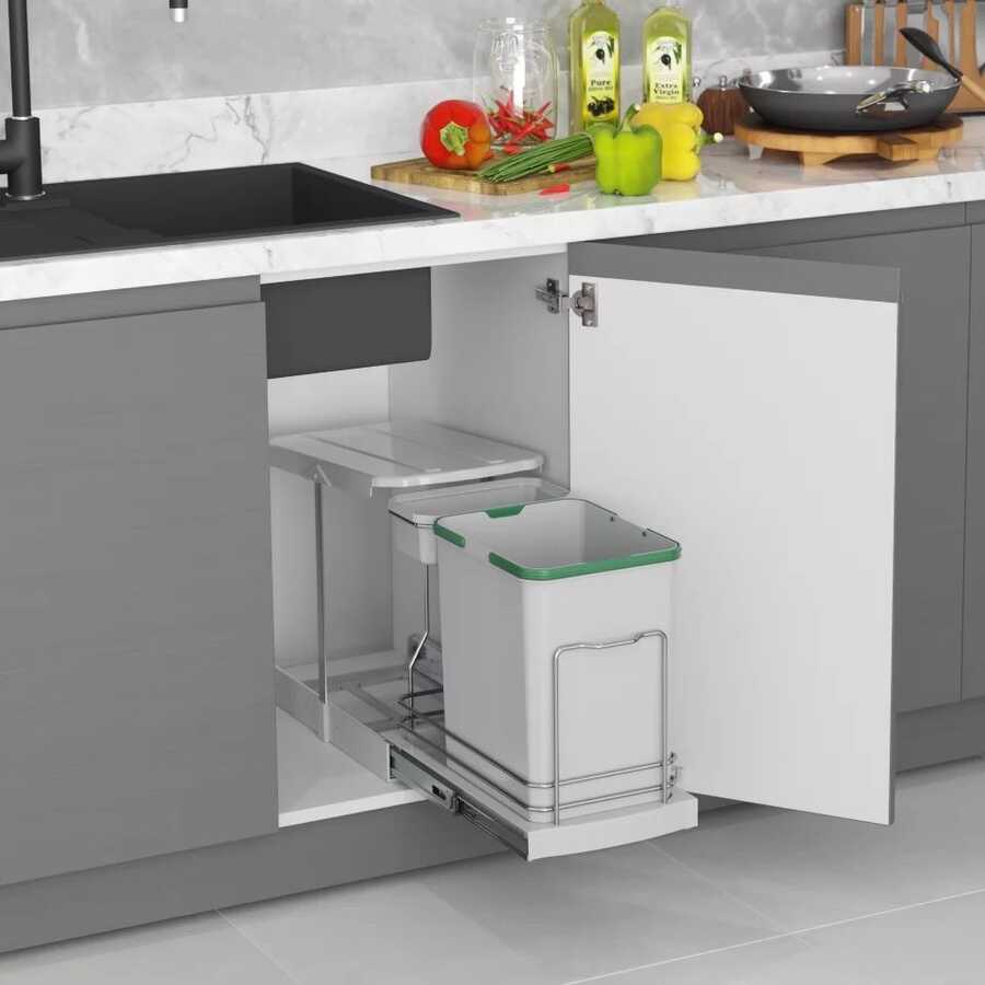 Starax S-2391 Teleskopik Raylı Plastik Gövde Çöp Kovası 16+1 Lt Gri