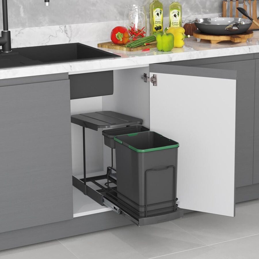 Starax S-2391-A Teleskopik Raylı Plastik Gövde Çöp Kovası 16+1 Lt Antrasit