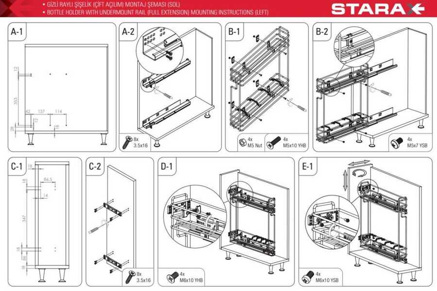 Starax S-2414 Tandem Gizli Blum Raylı Şişelik Çift Açılım Sol 11cm