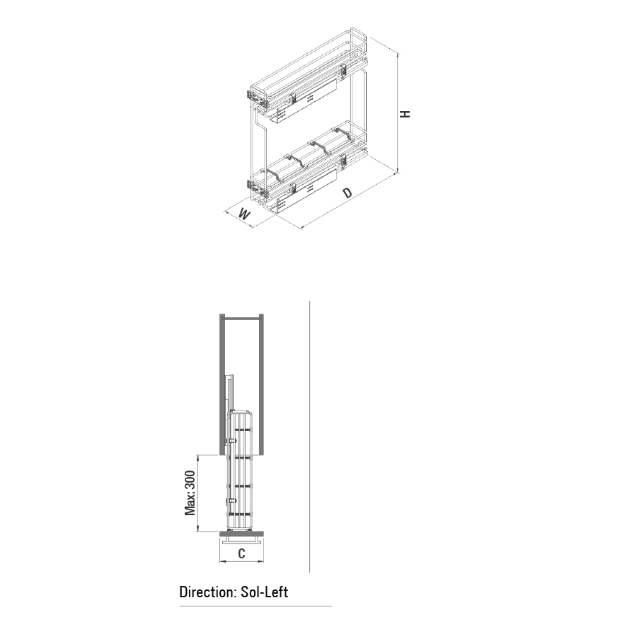 Starax S-2422 Tandem Blum Raylı Şişelik Tek Açlılım Sol 15cm