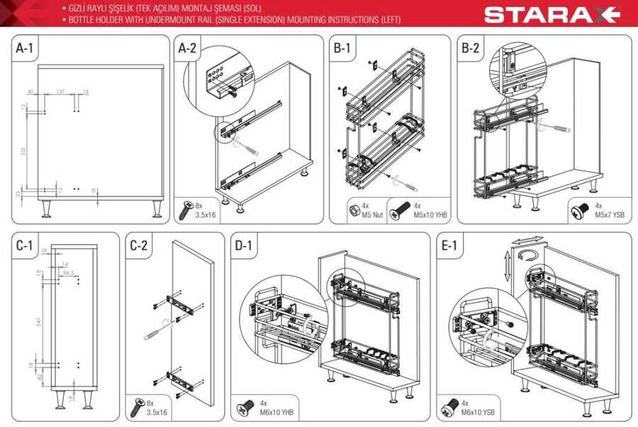 Starax S-2422 Tandem Blum Raylı Şişelik Tek Açlılım Sol 15cm