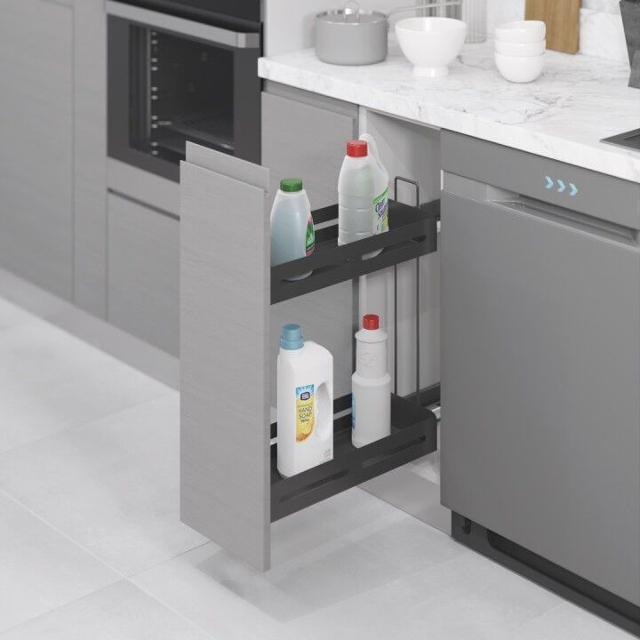 Starax S-2444-UB-A Gizli Raylı (Çift Açılım) Deterjanlık 22cm Sağ Unique Box Antrasit
