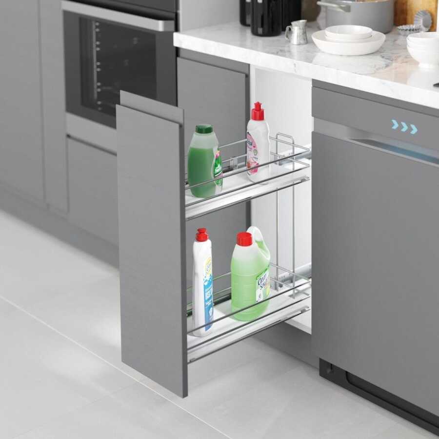 Starax S-2493-C Ahşap Tablalı Gizli Raylı Deterjanlık Çift Açılım Sol 22cm Krom