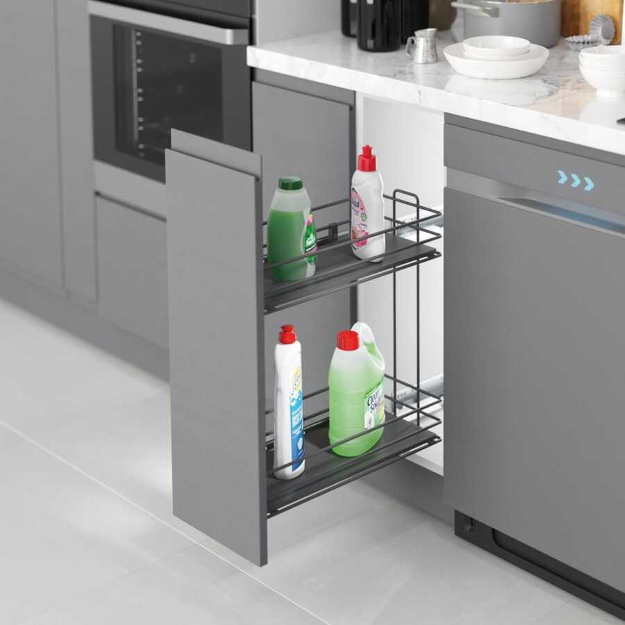 Starax S-2494-A Ahşap Tablalı Gizli Raylı Deterjanlık Sağ 22cm Antrasit