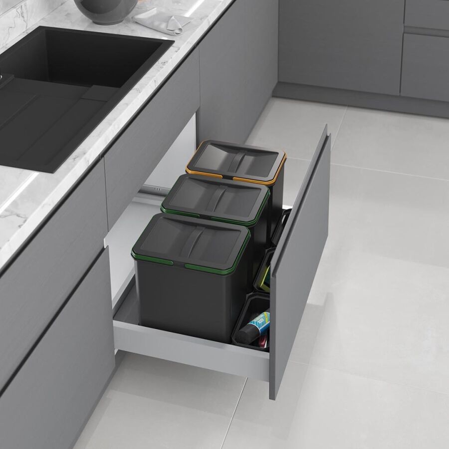 Starax S-2531-A Çekmece İçi Çöp Kovası 60cm (Manuel) 12+12+1+1 Lt - Antrasit