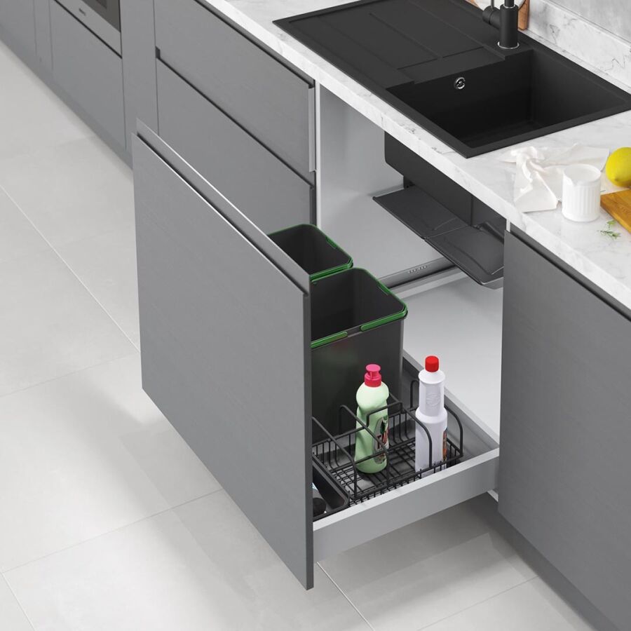 Starax S-2538-A Çekmece İçi Çöp Kovası (Oto.Kapak) 60cm 1 Sepet+16+1+1 lt. Antrasit