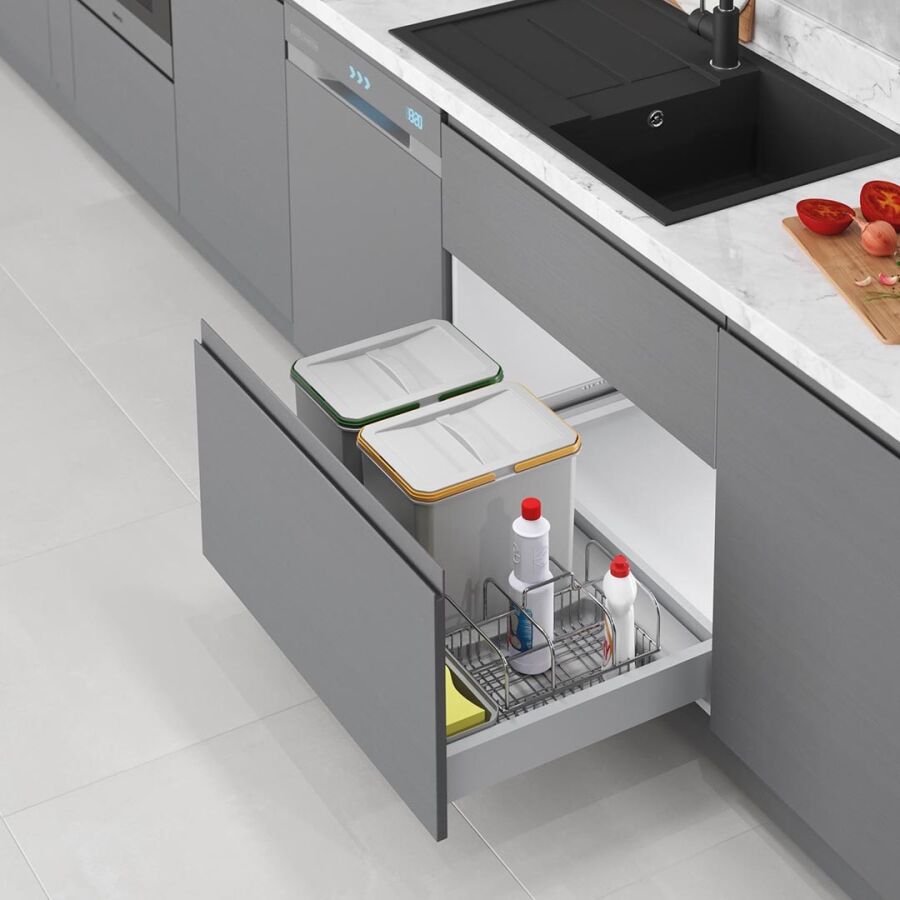 Starax S-2554-Çekmece İçi Çöp Kov.Sep.80 cm 16+16+1+1+1 t gri