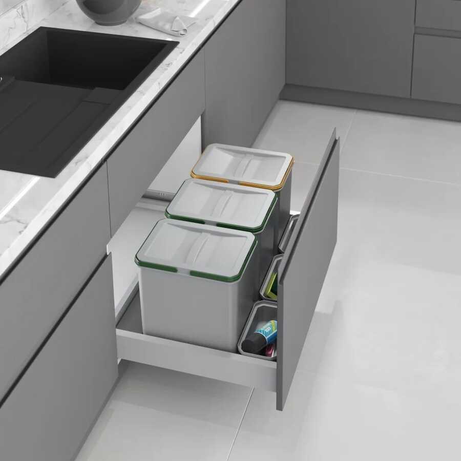 Starax S-2561-G Çekmece İçi Çöp Kovası 90 cm (Manuel) 36+3 Gri