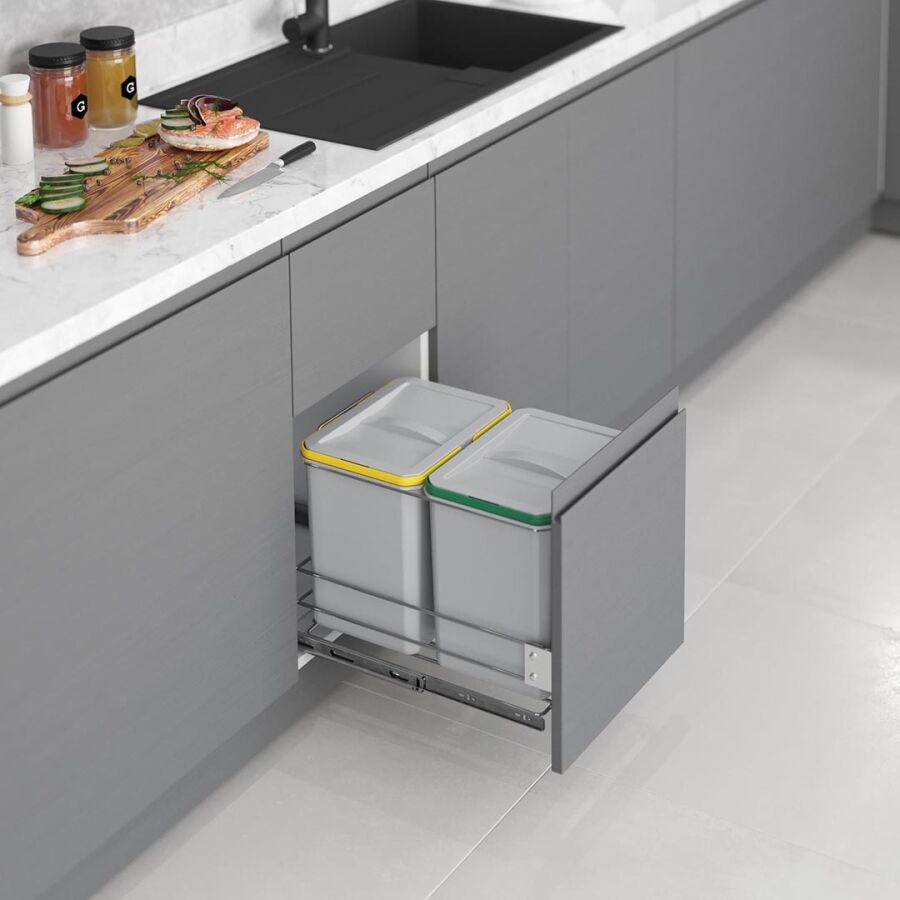 Starax S-2582-G Kapağa Monte Teleskopik Raylı Çöp Kovası 16+16 Gri