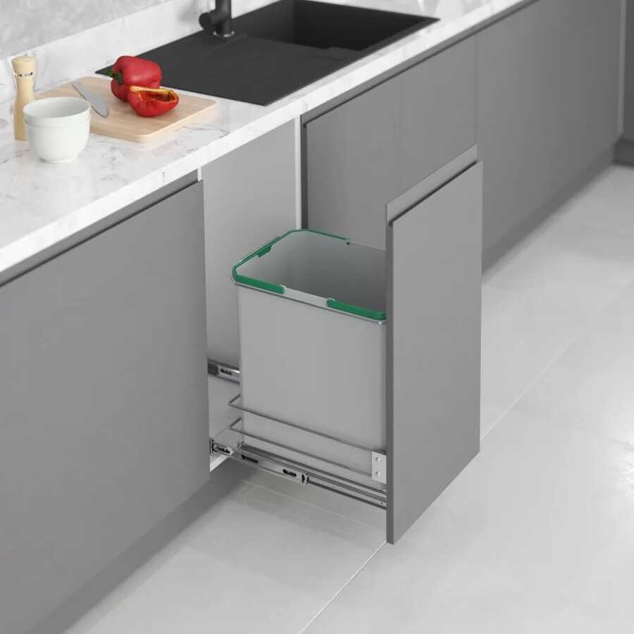 Starax S-2583-G Kapağa Monte Teleskopik Raylı Çöp Kovası 35lt Gri