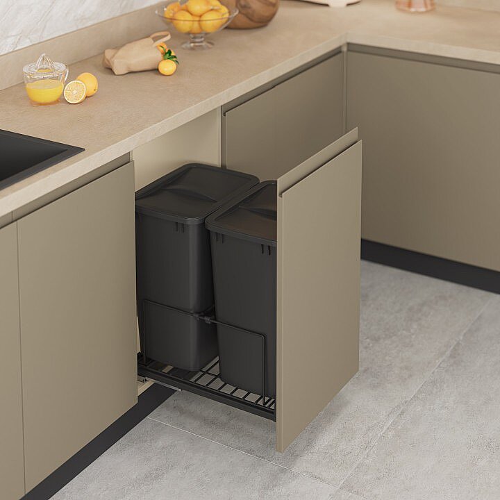 Starax S-2594-A Zemin Bağlantılı Gizli Raylı Çöp Kovası 35+35 Litre 45cm