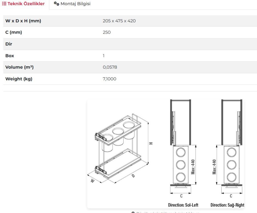 Starax S-2651-A Gizli Raylı Ahşap Tablalı Kepçelik Sol Antrasit