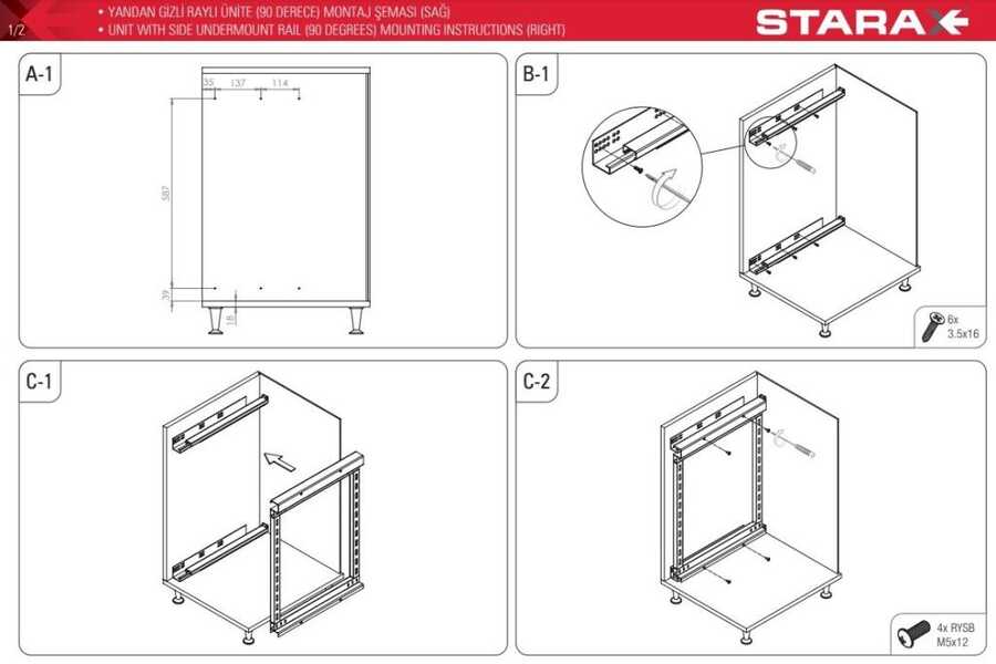 Starax S-2794-C Yandan Gizli Raylı Ünite (90 Derece) Sağ Krom