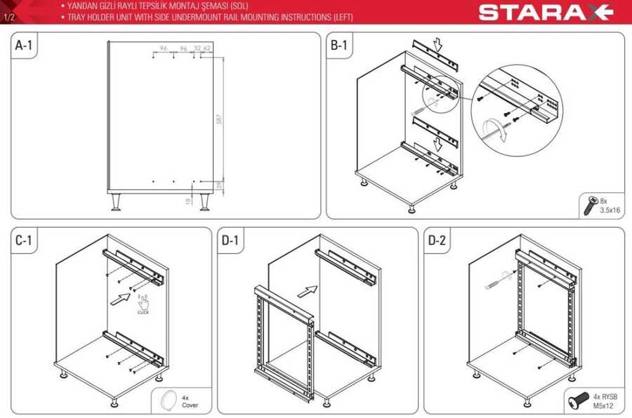 S-2898-C Yandan Gizli Raylı(Fr)Tepsilik Sol 25cm K