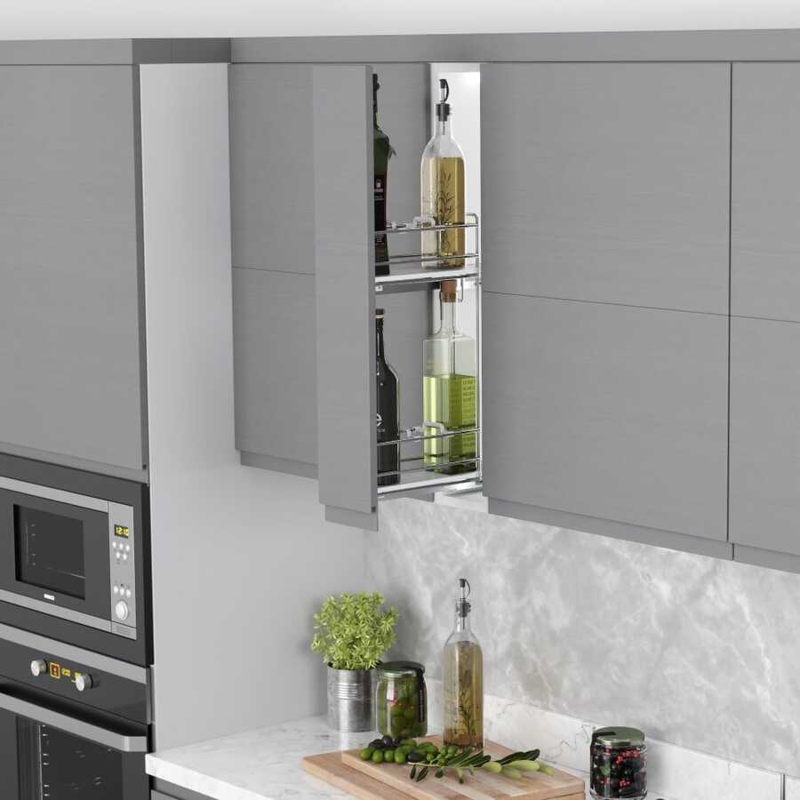 S-2910-C Çift Açılım Gizli Raylı Ahşap Tab.Mini Şişelik Sağ Krom