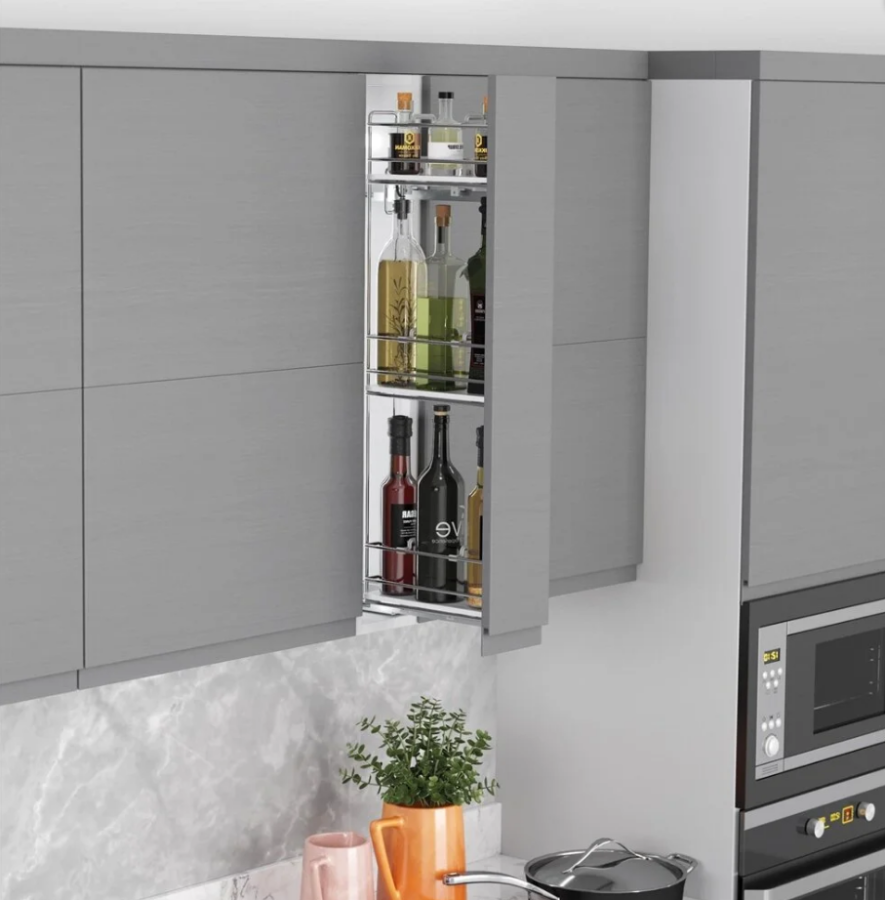 Starax S-2912-C Çift Açılım Gizli Raylı 3 Sepetli Ahşap Tabanlı Mini Şişelik 15 cm Sağ