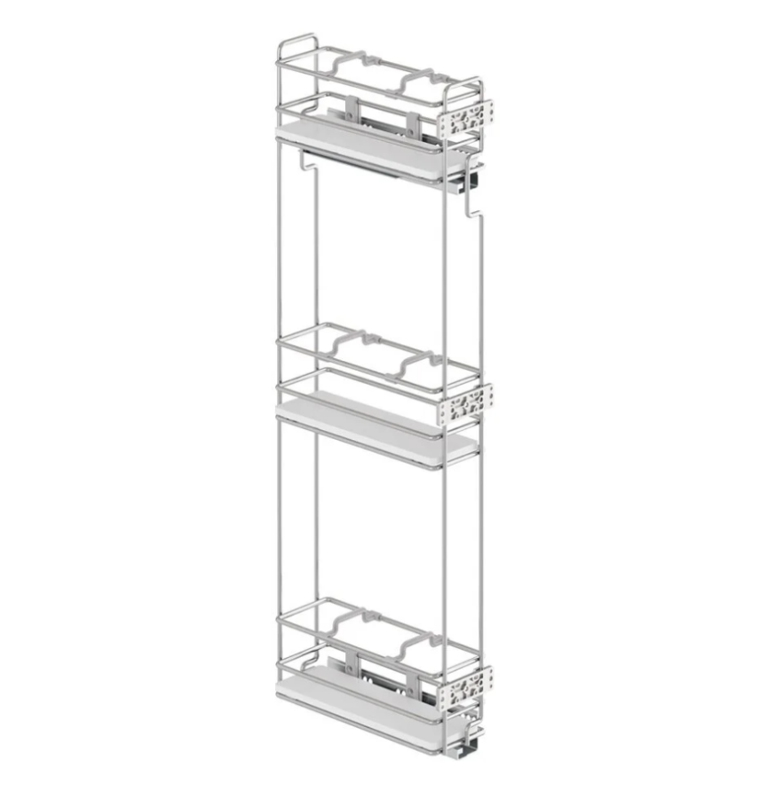 Starax S-2912-C Çift Açılım Gizli Raylı 3 Sepetli Ahşap Tabanlı Mini Şişelik 15 cm Sağ