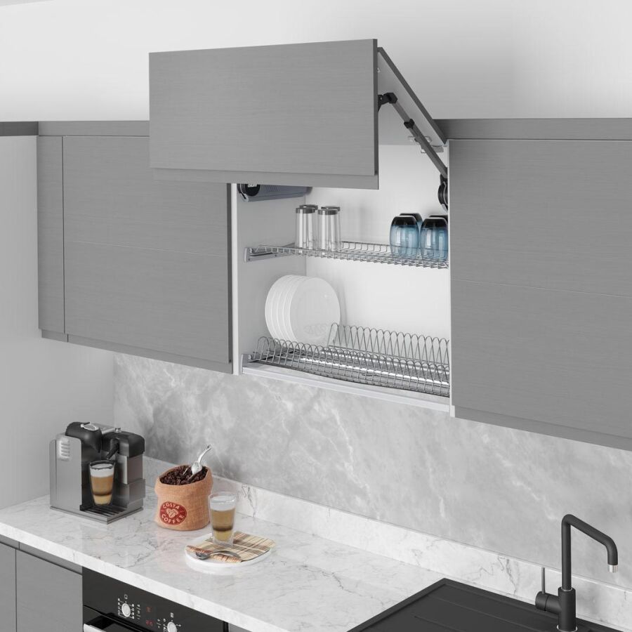 Starax S-5162 Alüminyum Profil Tepsili Tabaklık Bardaklık Set 90 cm Krom