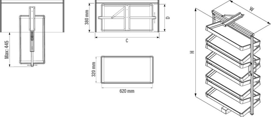 Starax S-6833-W eleskopik Raylı Döner Ayakkabılık 1350 - 1550 mm Beyaz