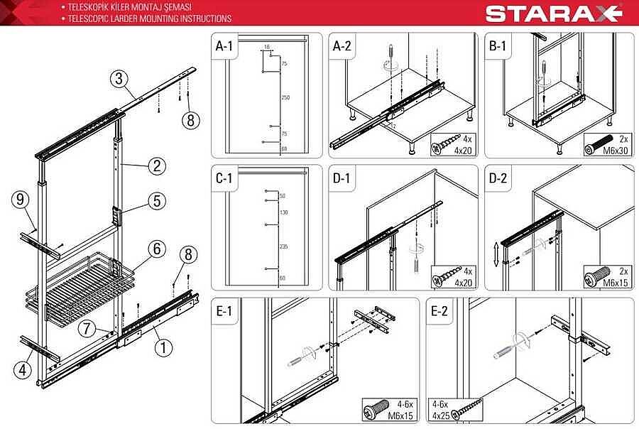 Starax 1139-C Teleskopik Kiler 6 Sepet 170*185-40cm Modül