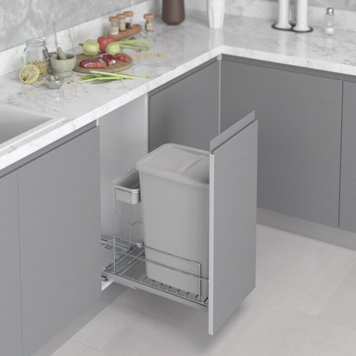 Starax S-2597-G Zemin Bağlantılı Gizli Raylı Çöp Kovası 35+1 Lt
