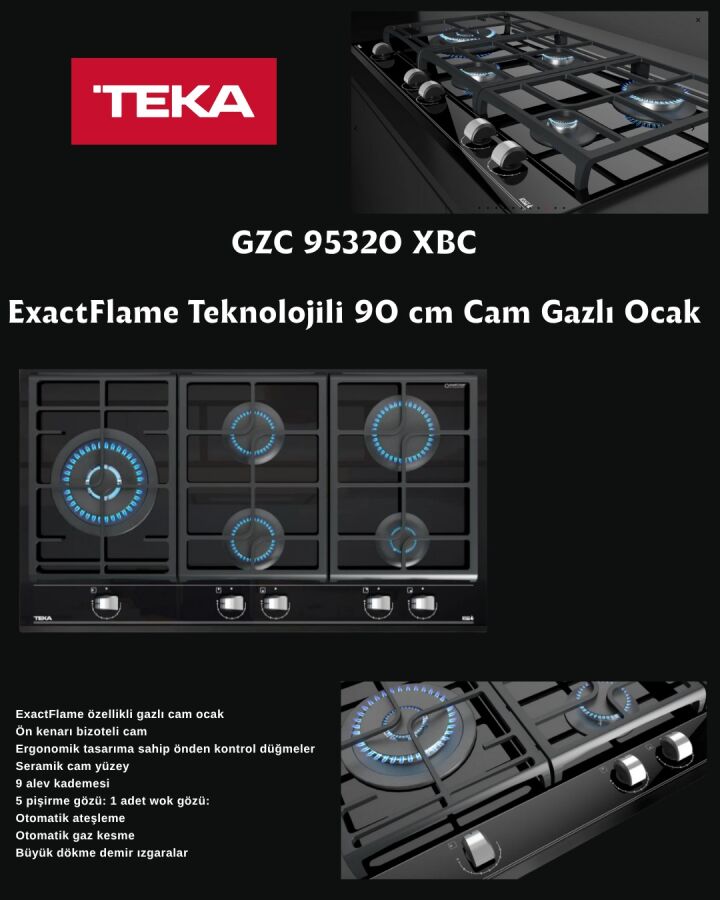 Teka GZC 95320 XBN ExactFlame 90 cm Gazlı Ocak Siyah