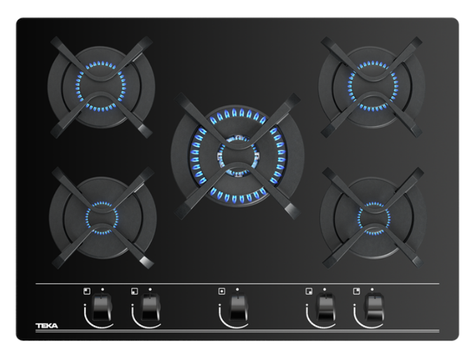 Teka GBC 75030 KBC BK (E4) 70 cm Siyah Camlı Gazlı Ocak (1 göz wok) (chef-10)