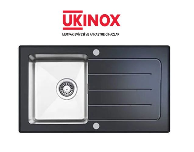 UKINOX Crystal 860 Siyah Cam Evye 50x86cm Tek Göz