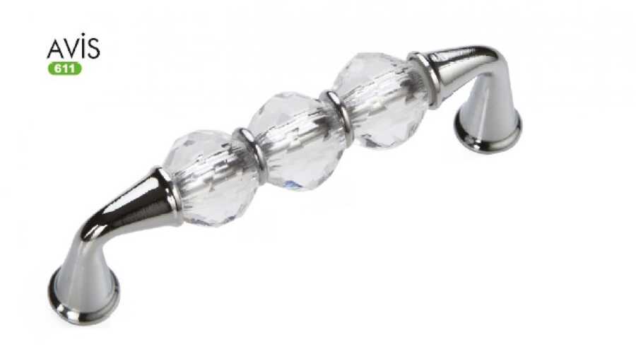 Düz Kristal KULP ŞEFFAF KROM 96 mm flora